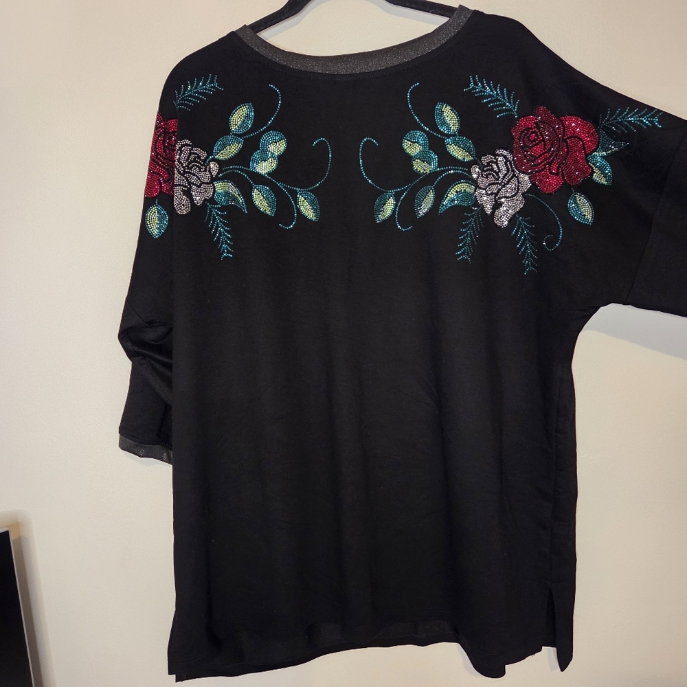 Queen Tina Plus Size 3 Rose Vine Embellished Sparkly Top Shoulder Accents - Picture 3 of 10